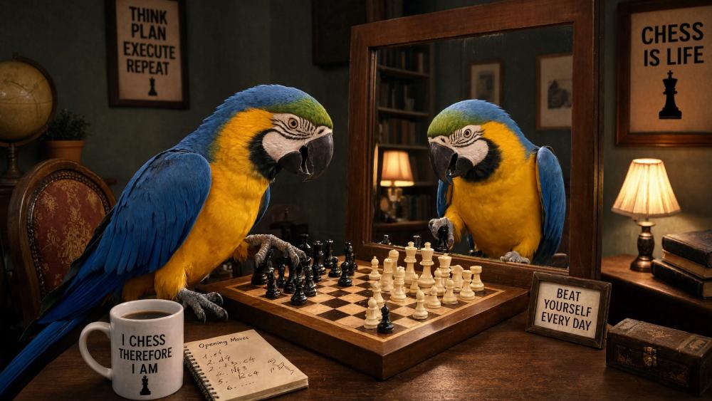 Parrot Grandmasters at the Chessboard wallpaper