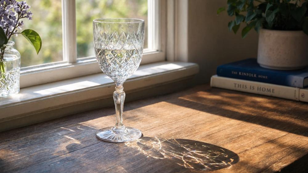 Sunlit Crystal Wineglass Still Life wallpaper