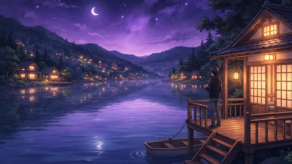 Moonlit Serenity Over the Quiet Lake wallpaper