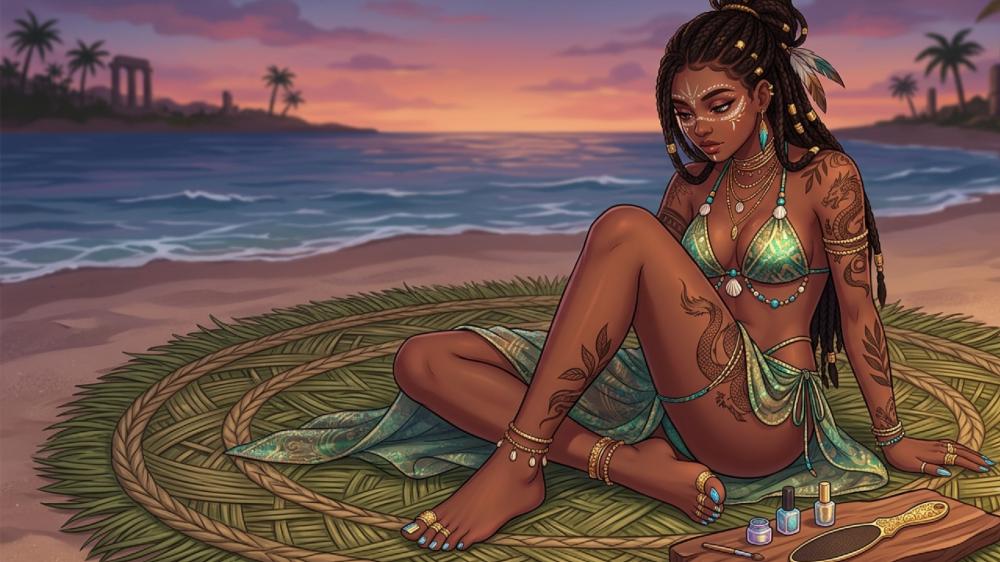 Sunset Boho Anime Beach Serenity wallpaper