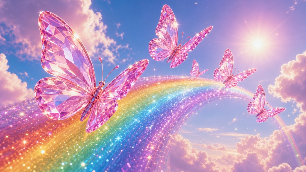 Dreamy Rainbow Butterfly Sky wallpaper