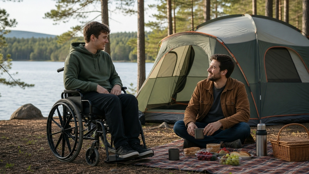 Inclusive Lakeside Camping Adventure wallpaper