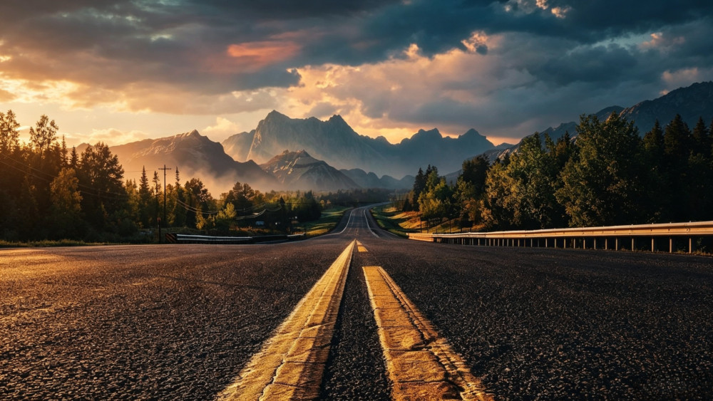 Golden Hour Mountain Highway wallpaper