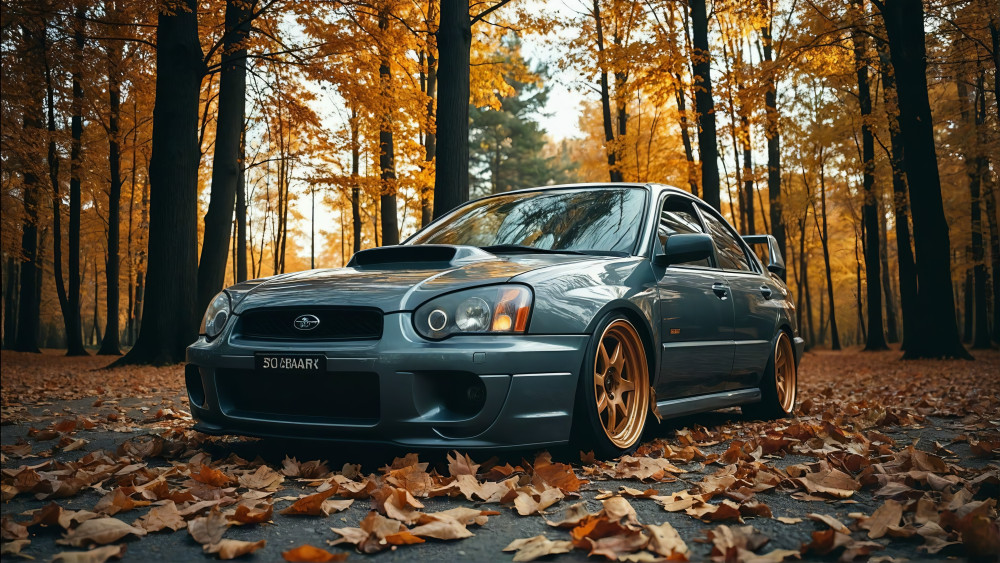 Autumn Subaru WRX in Golden Forest wallpaper