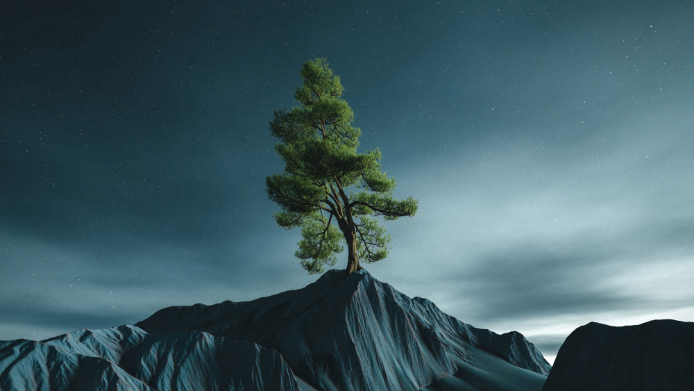 Solitary Tree Above the Midnight Peaks wallpaper