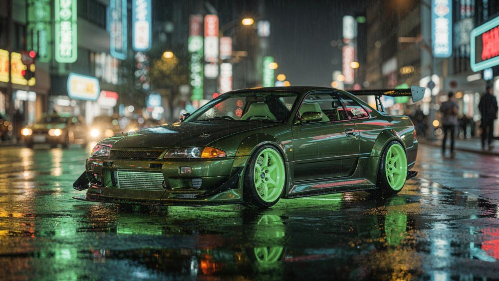 Neon Rain Skyline R32 wallpaper