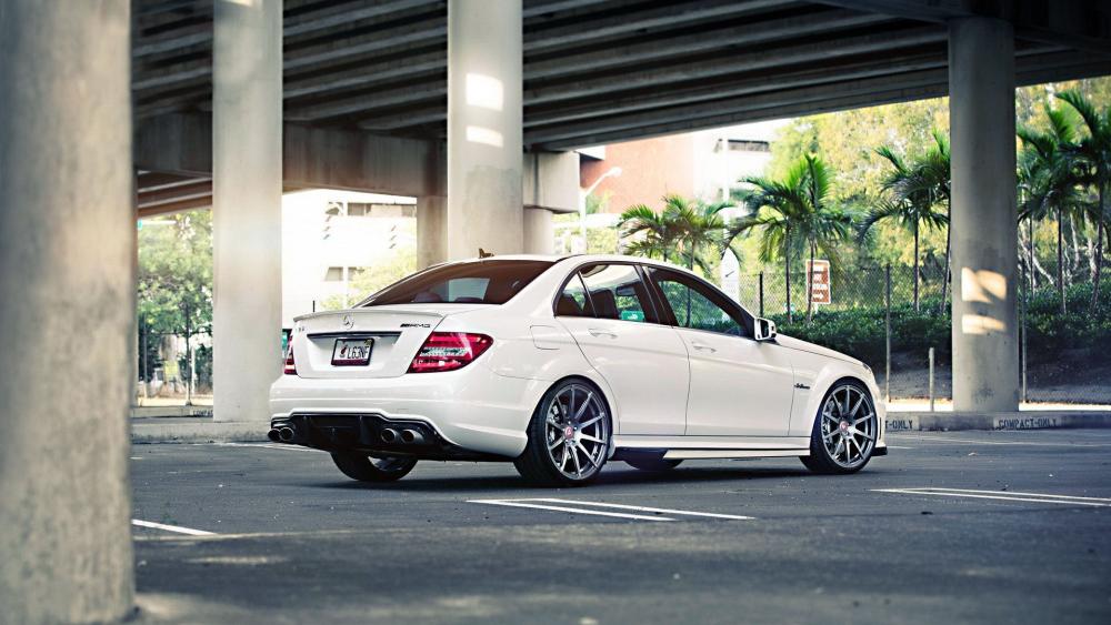 Elegant Mercedes Benz Sedan Under Overpass wallpaper