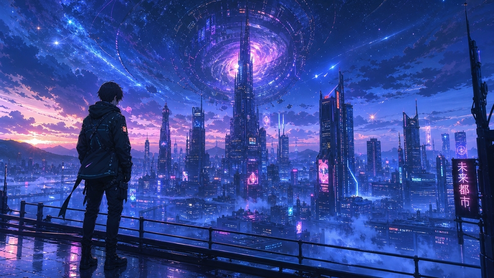 Neon Horizon Over the Future City wallpaper