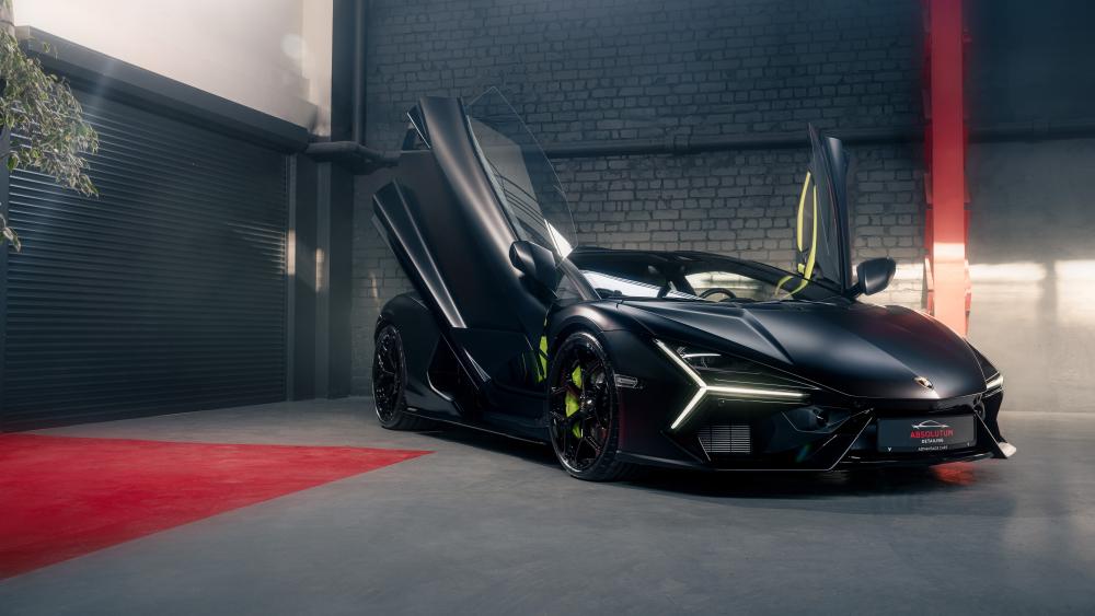 Matte Black Lamborghini Revuelto in Garage wallpaper