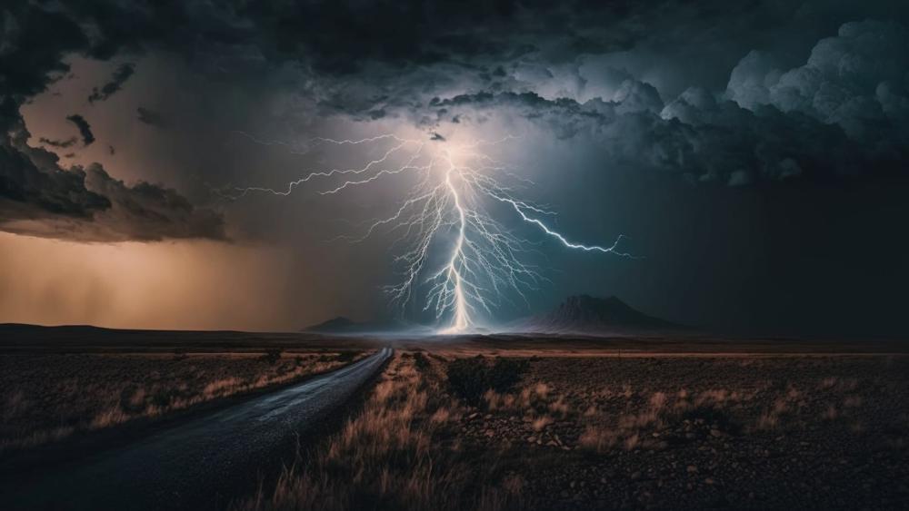 Desert Lightning Storm Road wallpaper