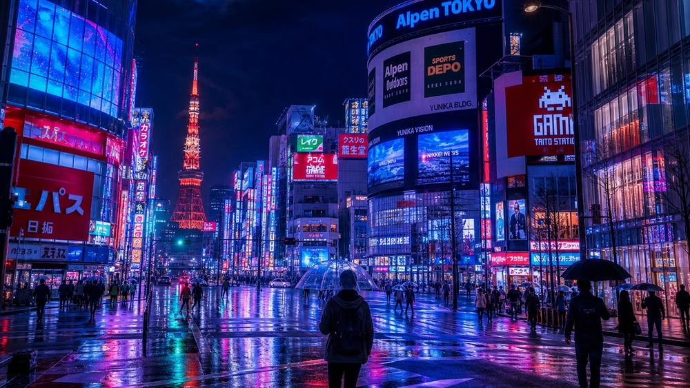 Neon Rain Over Tokyo Tower wallpaper