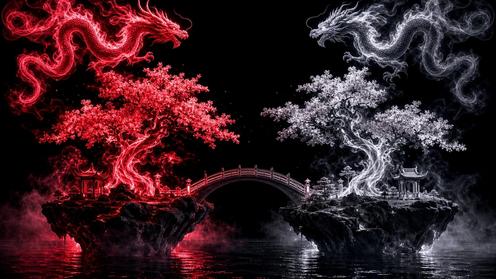 Yin Yang Dragon Isles wallpaper