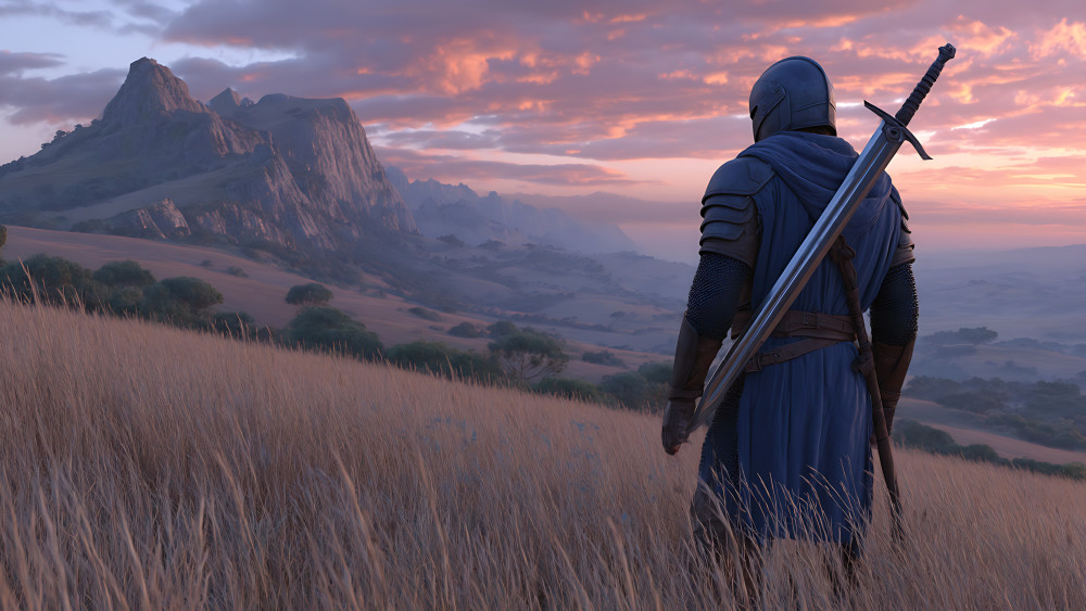 Lone Knight at Sunset wallpaper