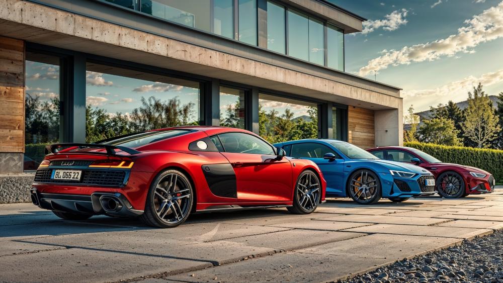 Audi R8 Trio in Modern Luxury Setting wallpaper