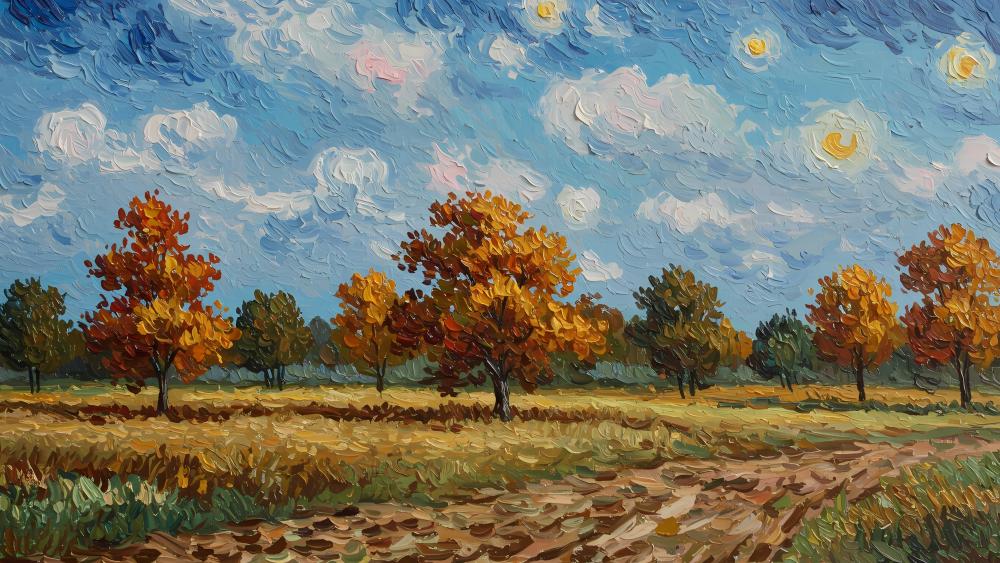 Autumn Meadow Under a Painted Sky wallpaper