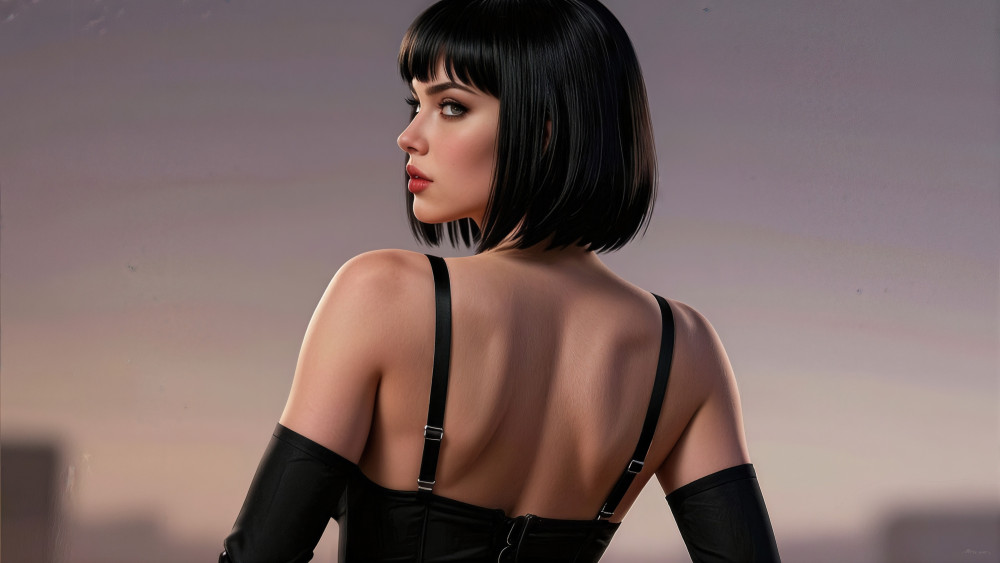 Elegant Black Haired Woman in Evening Glow wallpaper