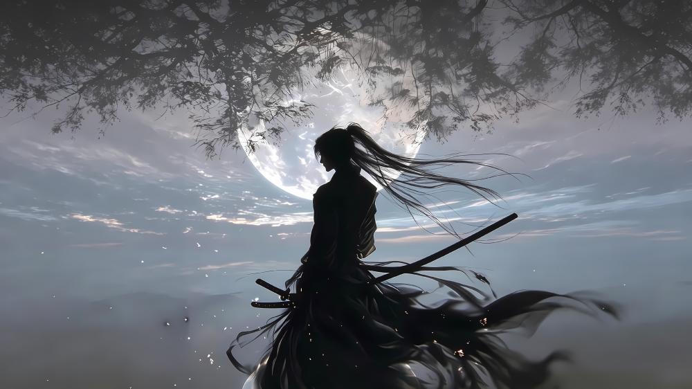 Moonlit Ronin Silhouette wallpaper