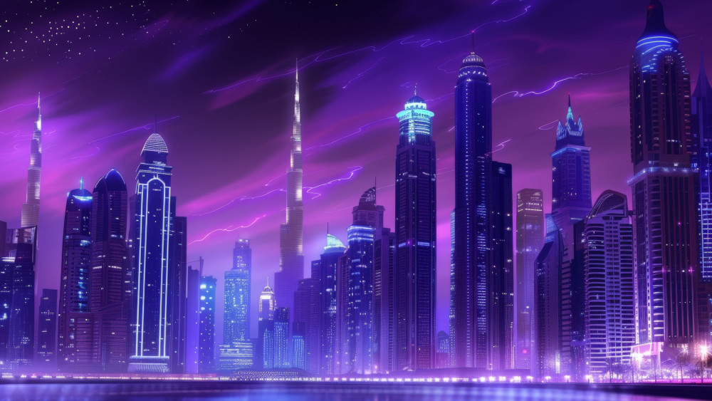 Neon Purple Dubai Skyline wallpaper