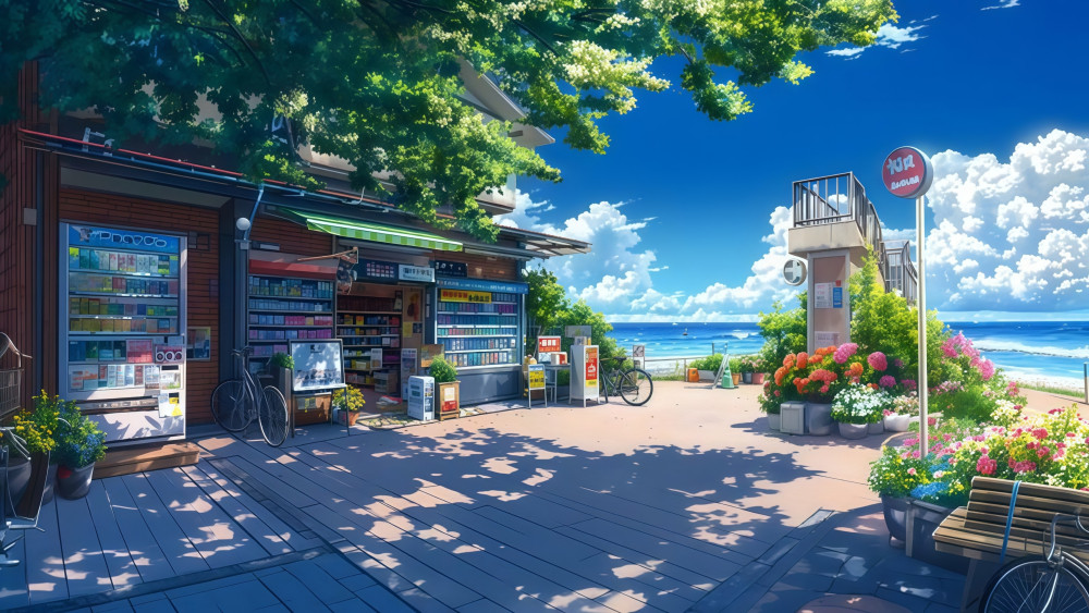 Sunny Seaside Anime Summer Retreat wallpaper