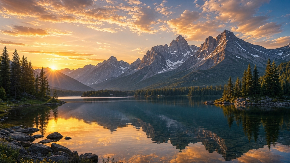 Golden Mountain Lake Sunrise wallpaper
