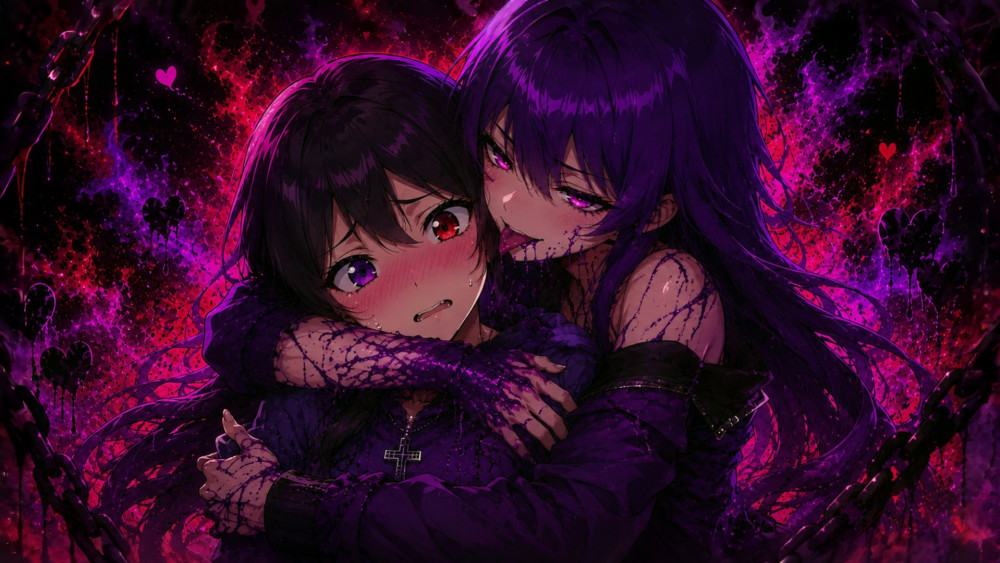 Gothic Obsession in Violet Shadows wallpaper
