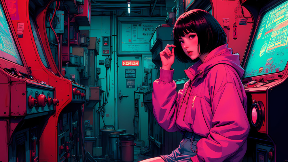 Neon Arcade Dream Girl wallpaper