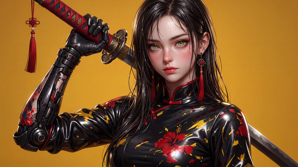 Cybernetic Samurai Elegance wallpaper