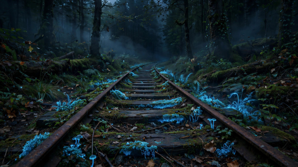 Enchanted Railway Through the Misty Forest wallpaper