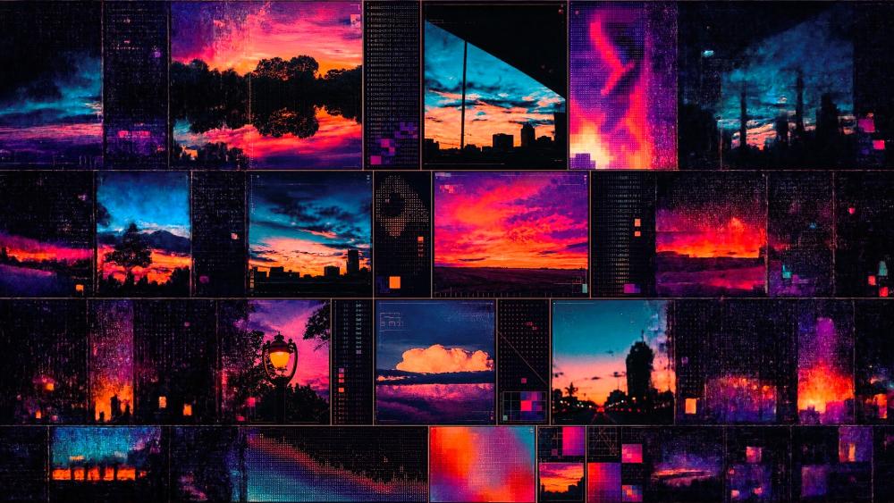 Neon Skyline Mosaic wallpaper