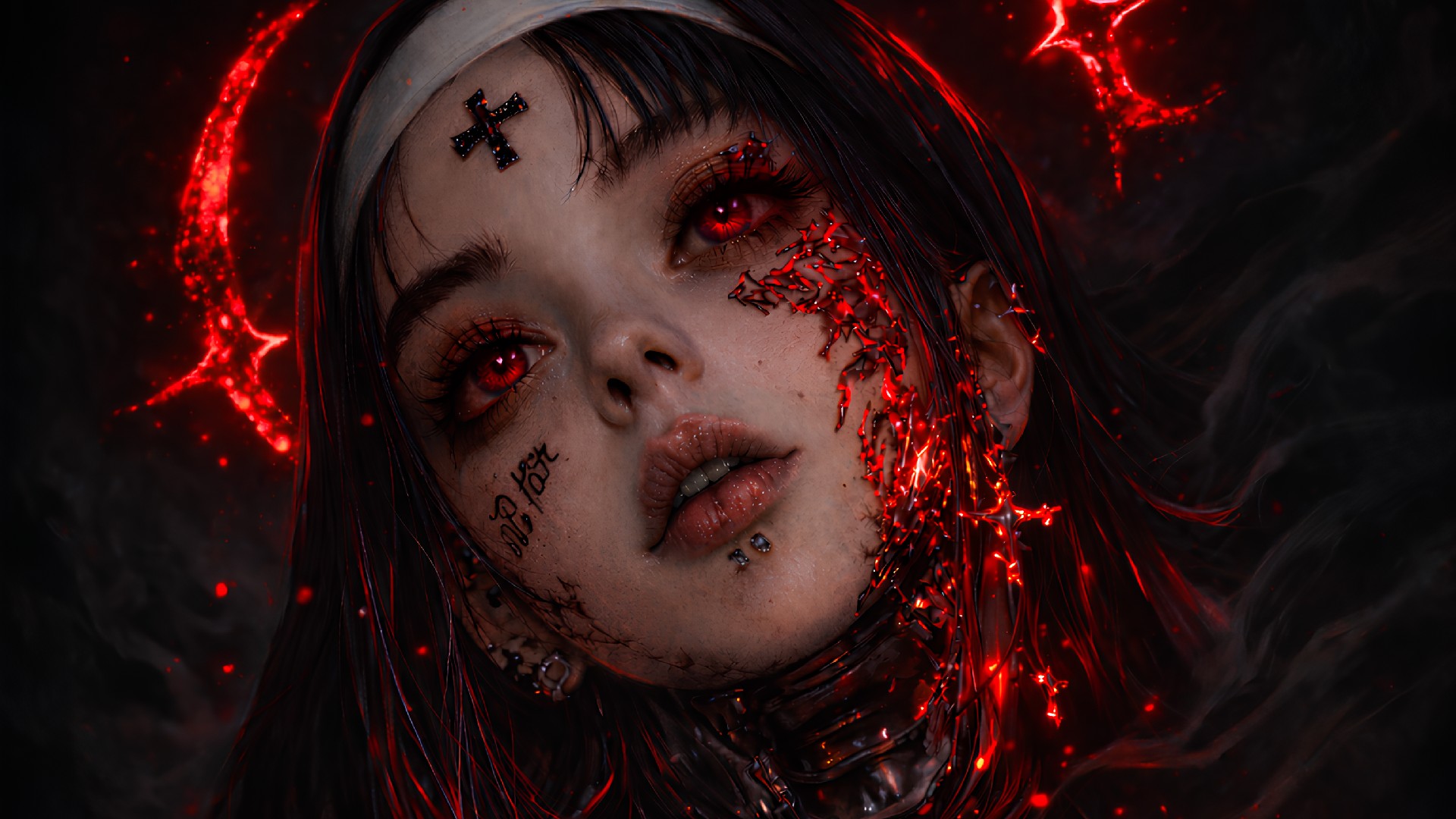 Crimson Neon Demon Girl In Gothic Cyberpunk Darkness Backiee crimson-neon-demon-girl-in-gothic-cyberpunk-darkness-backiee