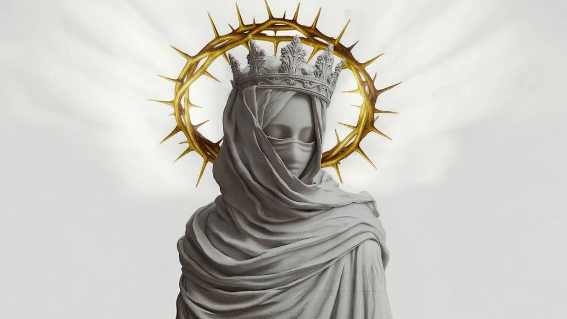 Veiled Marble Sovereign with Gilded Crown of Thorns Halo - backiee
