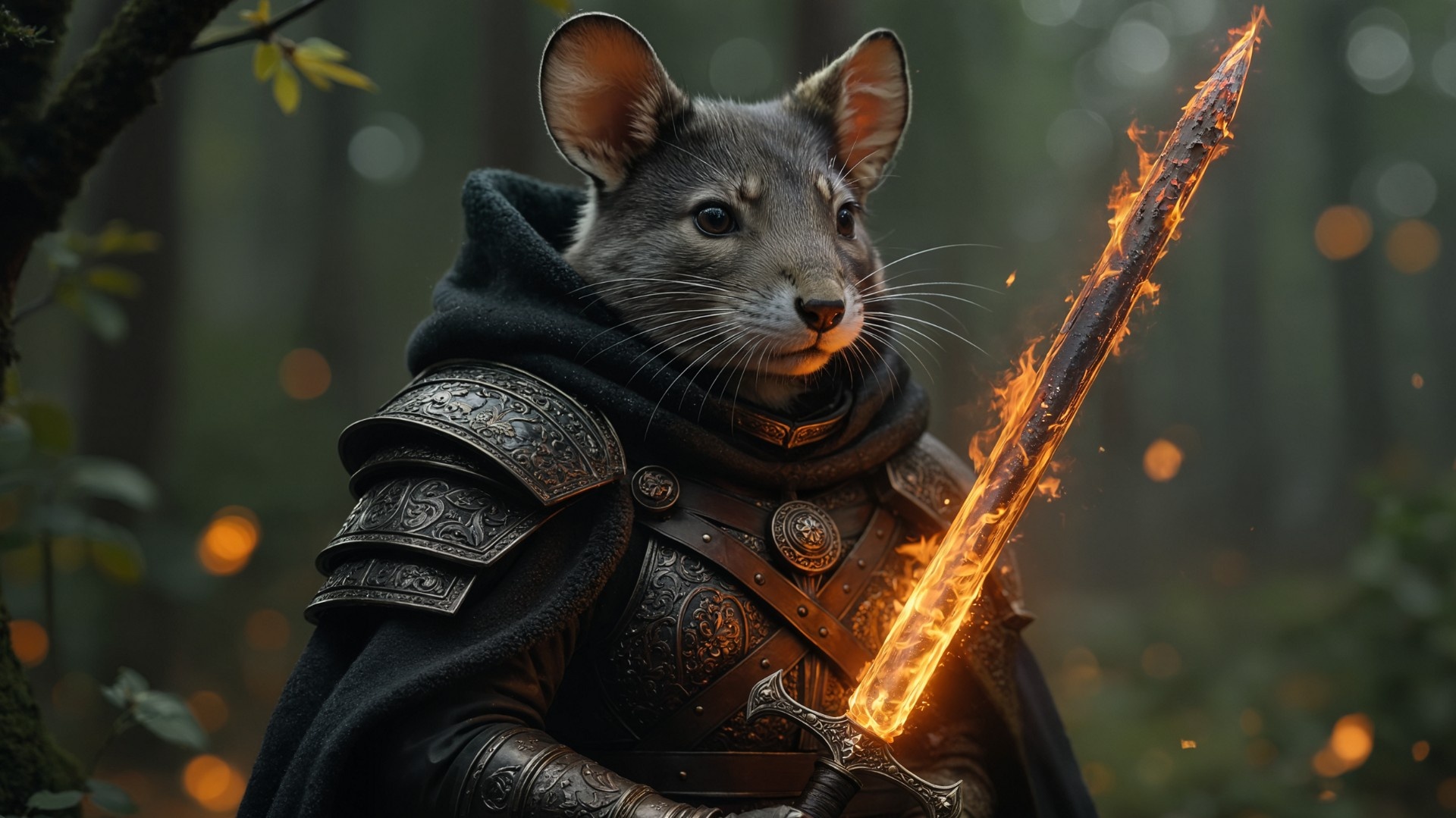 Emberblade Mouse Knight in an Enchanted Forest - backiee