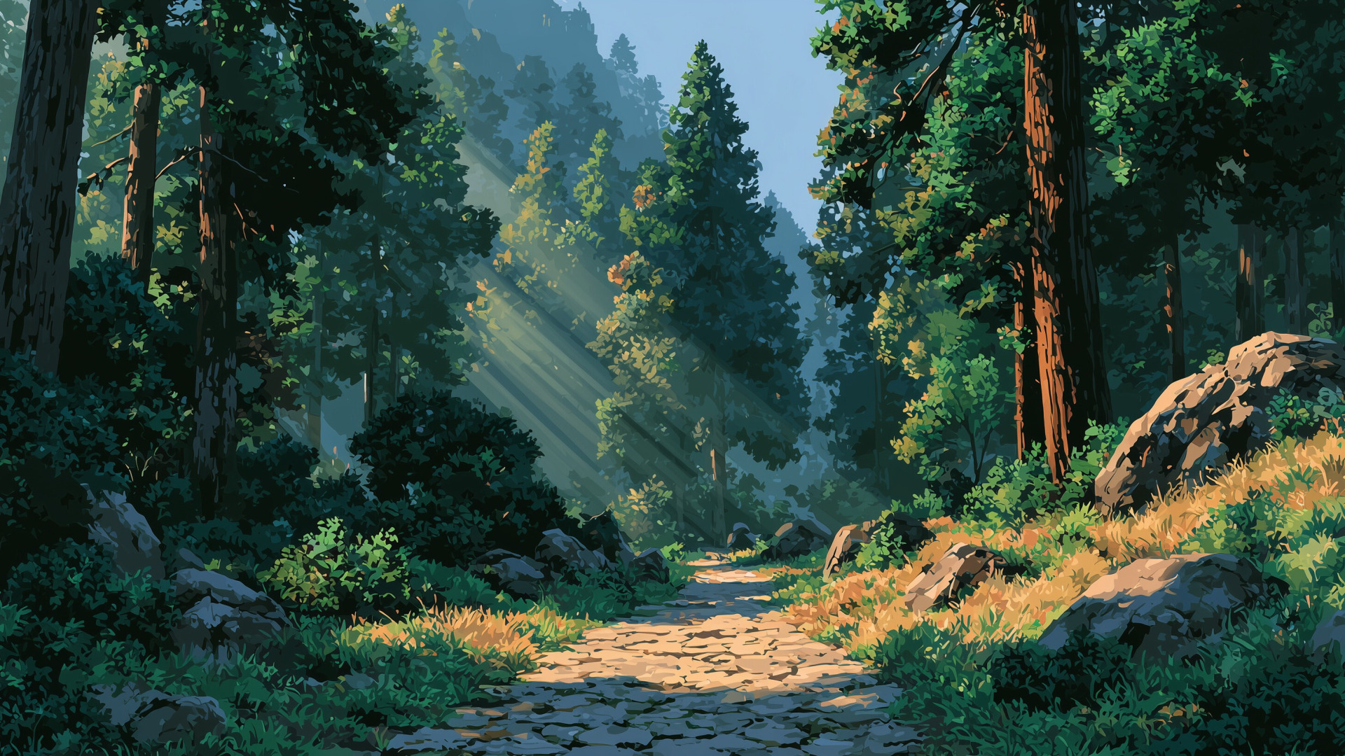 Sunlit Ghibli Forest Trail Adventure Backiee sunlit-ghibli-forest-trail-adventure-backiee