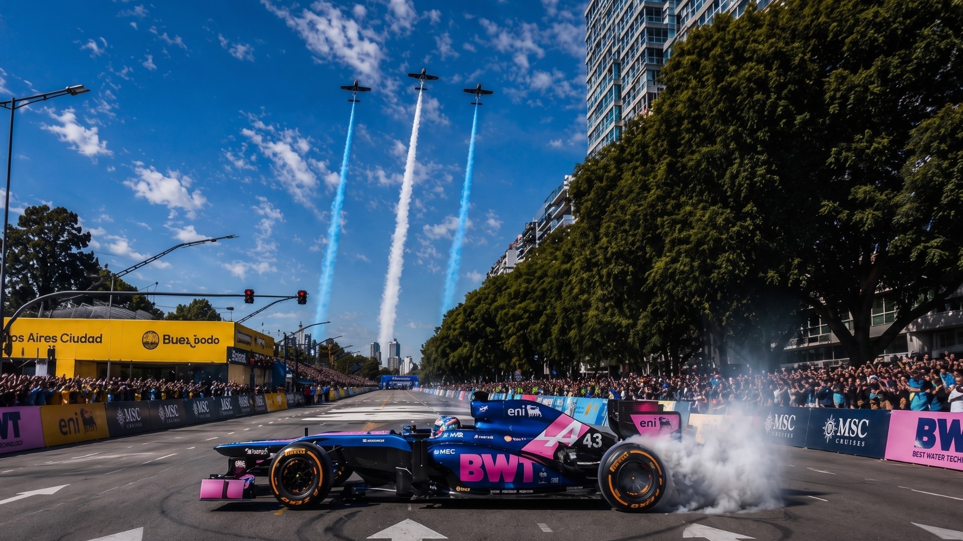 Street Racing Draw F1 Car Burnout on a City Street - backiee