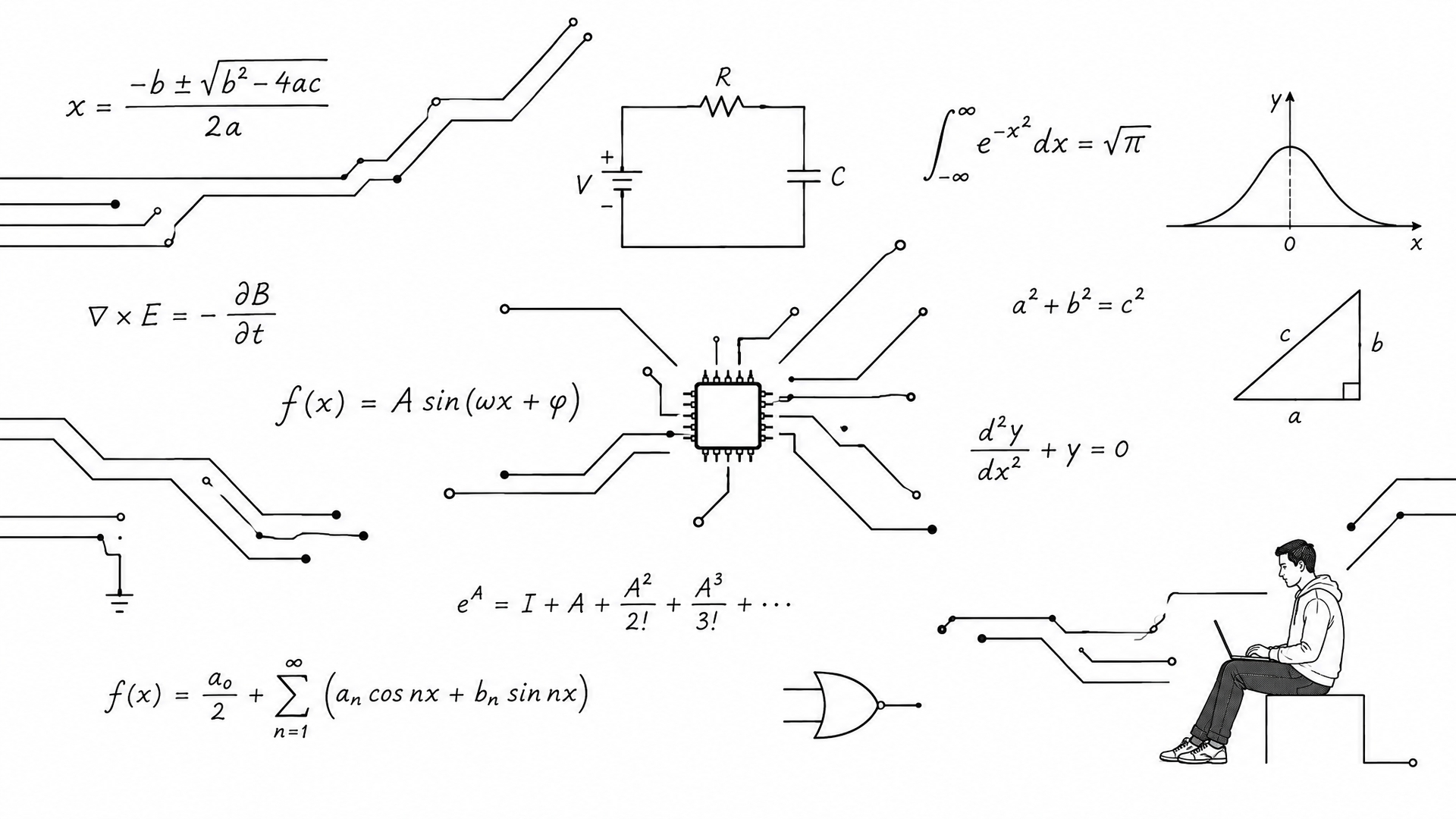 Mathematics and Microchip Circuit Diagram Wallpaper - backiee