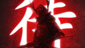 Samurai Amidst Red Neon Blaze wallpaper