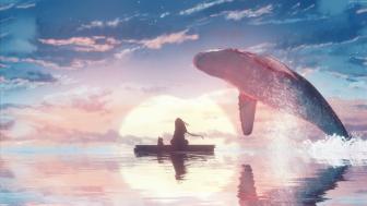 Majestic Whale Leap at Sunset wallpaper
