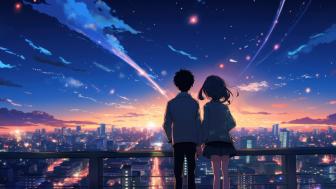 Twilight Dream - Anime Couple Overlooking Cityscape wallpaper
