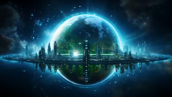 Futuristic Earth Encased in a Technological Orb wallpaper