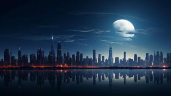Moonlit Metropolis Reflection wallpaper