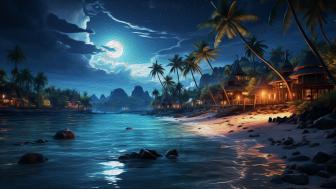 Moonlit Tropical Serenity wallpaper