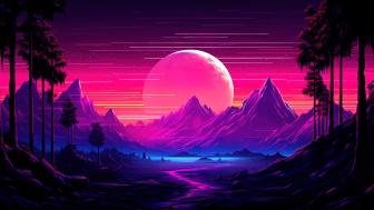 Neon Sunset Mountainscape wallpaper