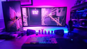 Ultimate Gaming Setup in Neon Pink wallpaper
