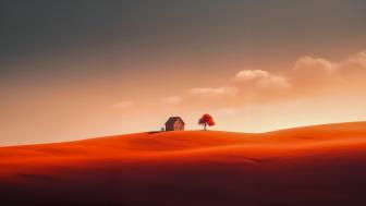 Solitary House and Tree on a Red Hill wallpaper