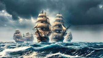 Sailing ships in rough sea wallpaper