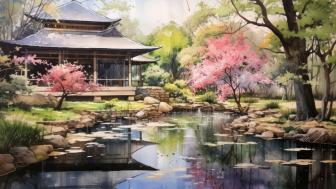 Tranquil Japanese Garden in Spring wallpaper