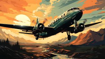Vintage Airplane Soaring Above Majestic Landscapes wallpaper