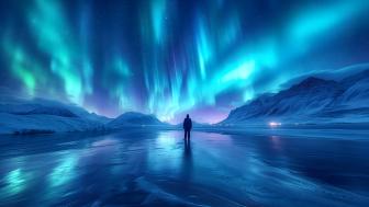 Lone Observer Under the Northern Lights wallpaper