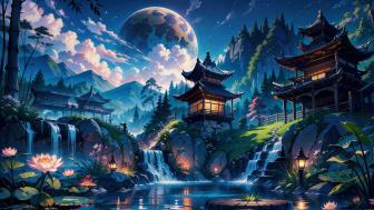 Moonlit Sanctuary in Oriental Elegance wallpaper