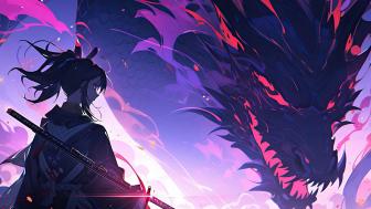 Samurai Girl Confronts Mythical Dragon wallpaper
